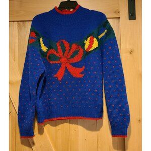 Vtg BROOKS BROTHERS Shetland Wool Sweater Size M Christmas Bow Ornaments